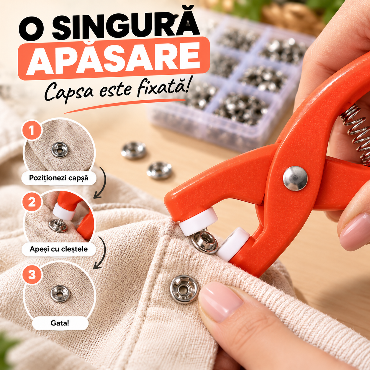 SnapFix Kit pentru Aplicarea Capselor Magnetice 100 buc