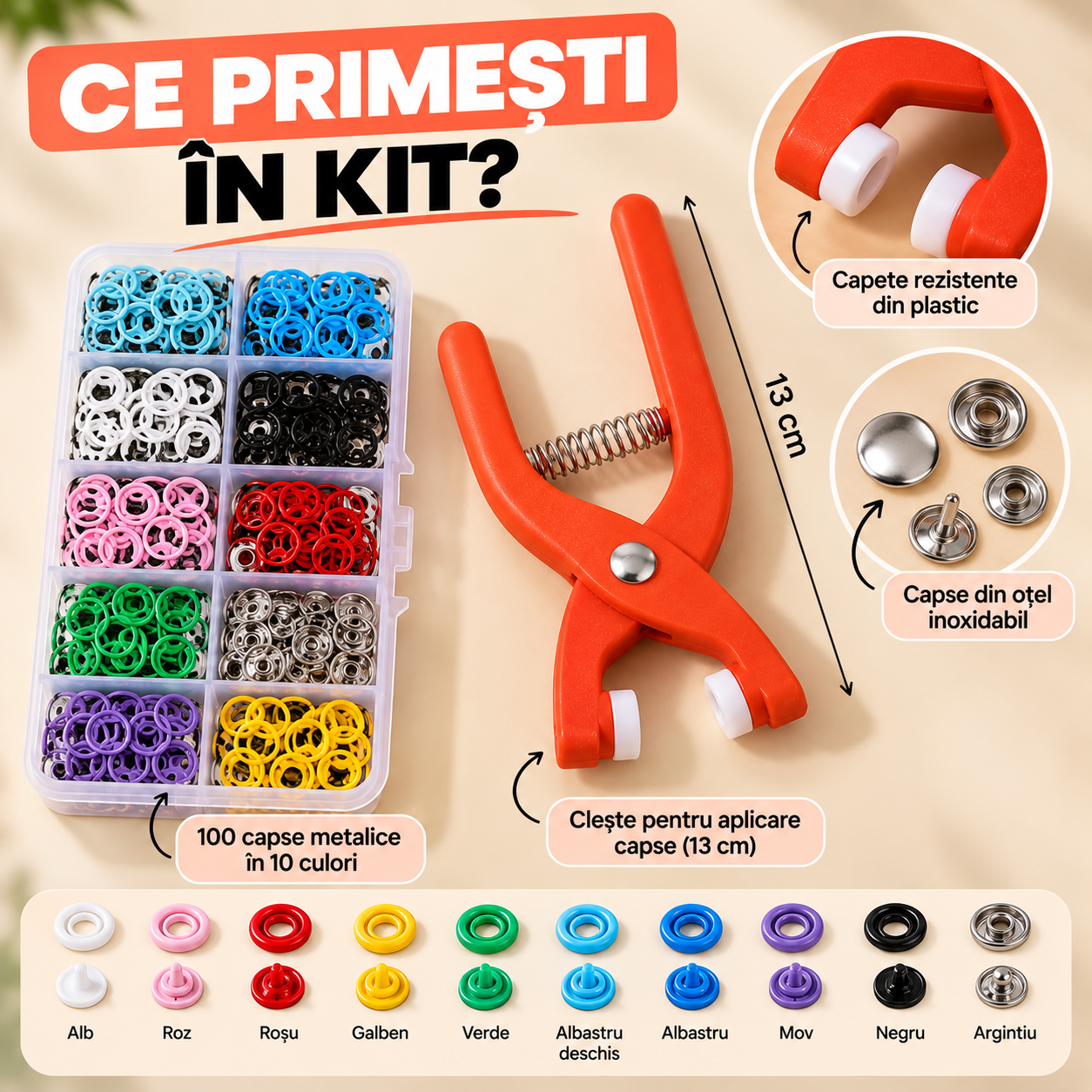 SnapFix Kit pentru Aplicarea Capselor Magnetice 100 buc