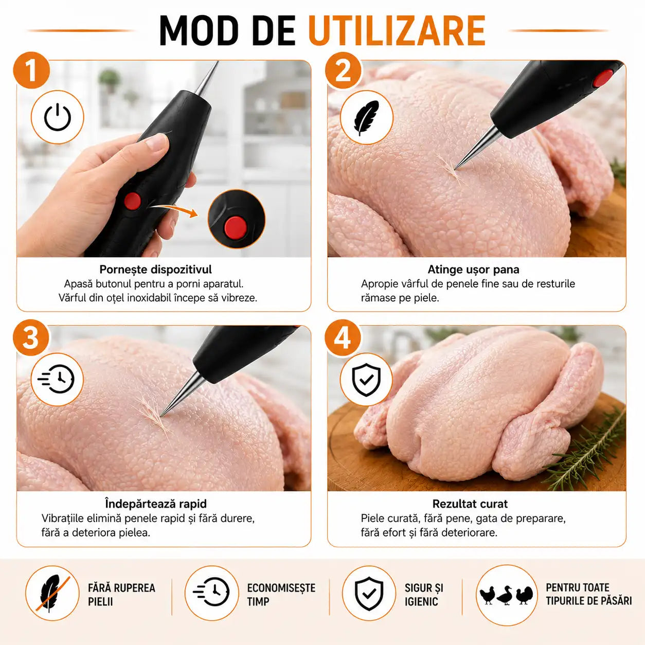 Smulgător Electric de Pene Păsări de Curte
