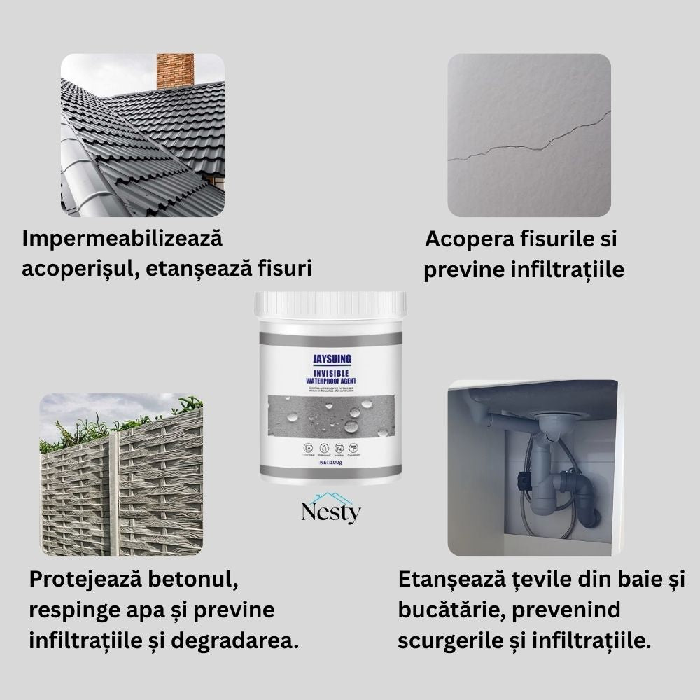 Adeziv Impermeabil Transparent Etansare, Rezistent la Apa, Sigiliu Anti-Scurgeri Invizibil 100g + Pensula Cadou