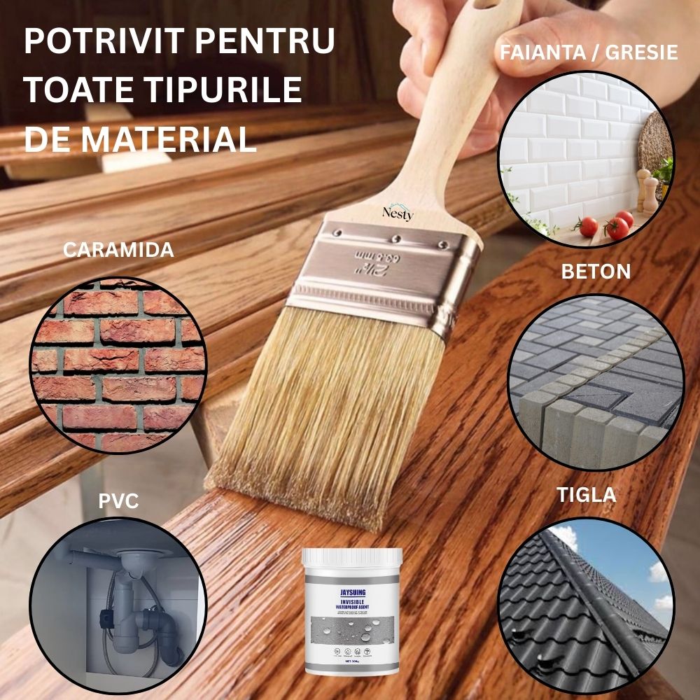 Adeziv Impermeabil Transparent Etansare, Rezistent la Apa, Sigiliu Anti-Scurgeri Invizibil 100g + Pensula Cadou