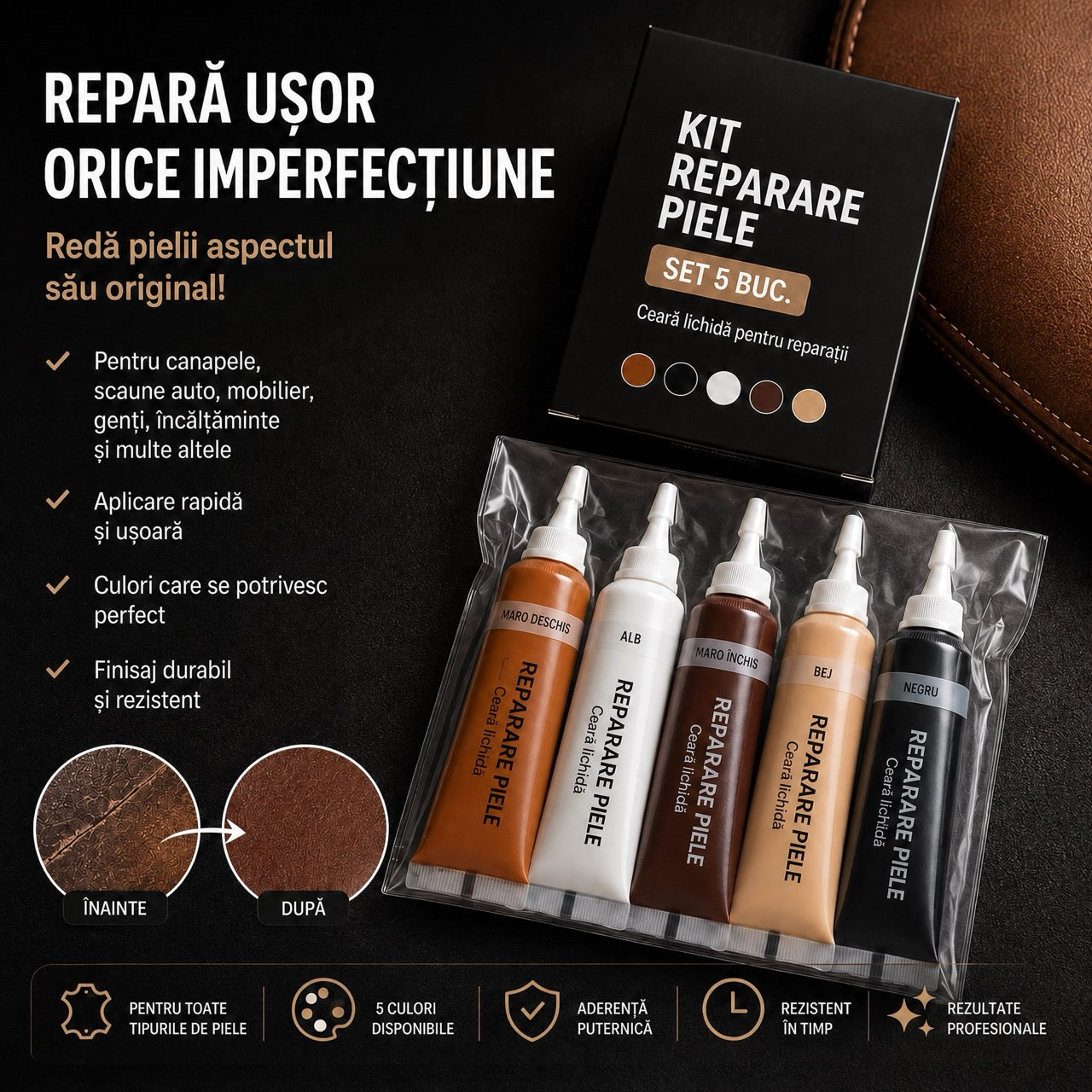 Kit Reparare Piele si Mobilier 5 buc.