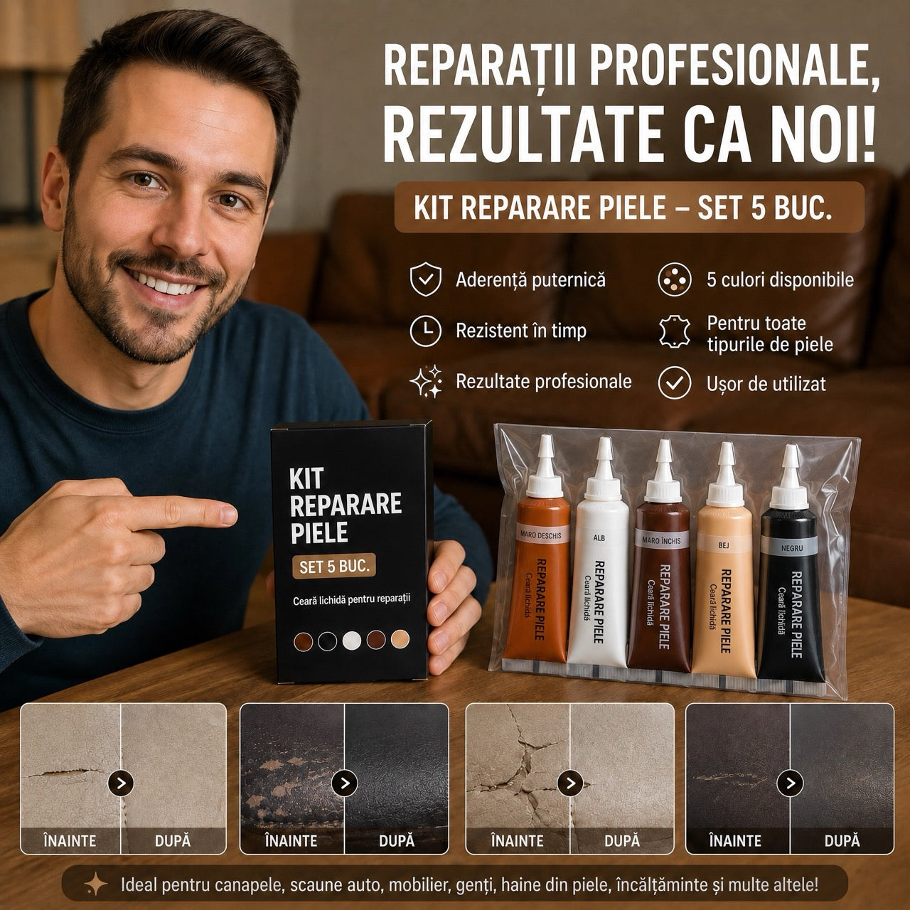 Kit Reparare Piele si Mobilier 5 buc.