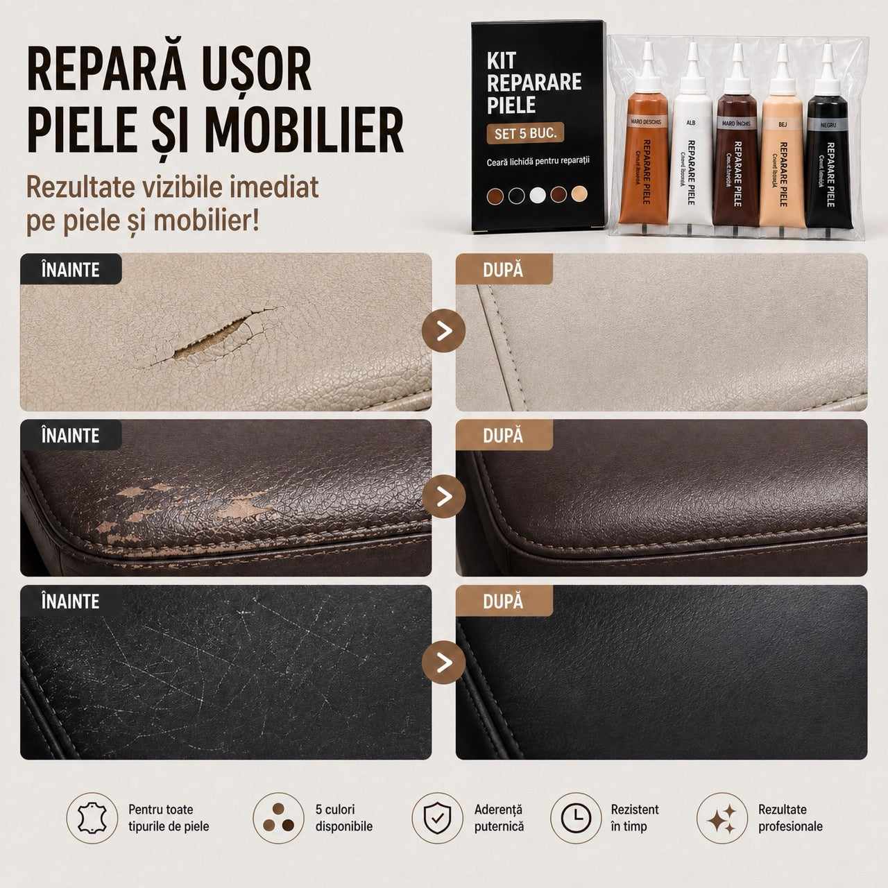 Kit Reparare Piele si Mobilier 5 buc.